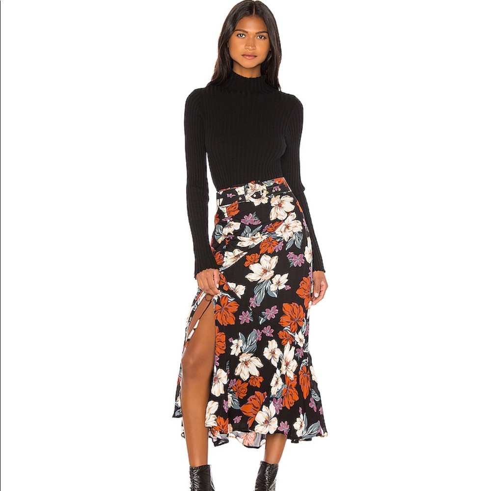 NICHOLAS Side Gathered Skirt in Rust Multi